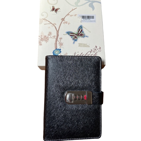 Locking Journal Black with Aqua Lining Card/Pen Holder-Undated Pages- New in Box - Picture 2 of 7
